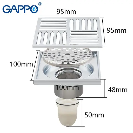 Трап для душу вертикальний Gappo G81051 латунь 100x100 мм хром - фото 2
