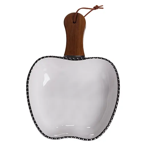 Тарелка фарфоровая глубокая с ручкой Яблоко 23×16×4 (см) сервировочное блюдо с ручкой для подачи тарелка сковорода Серебро Yiwu ZJH-15-1