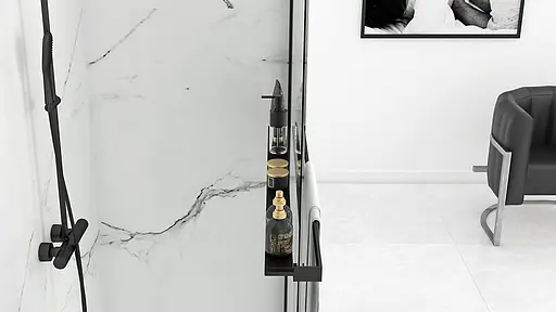 Душова стінка Rea Aero 100 black з полицею Evo REA-K6596 + HOM-00652, прозорий, чорний матовий - фото 6