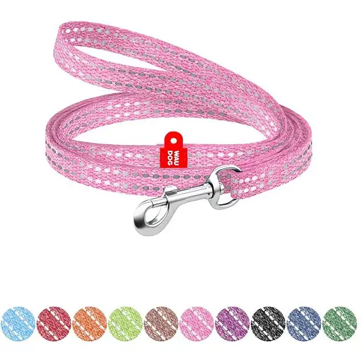 Повідець для котів та дрібних порід собак Waudog Re-cotton з відновленої бавовни світловідбиваючий, XS рожевий - фото 3