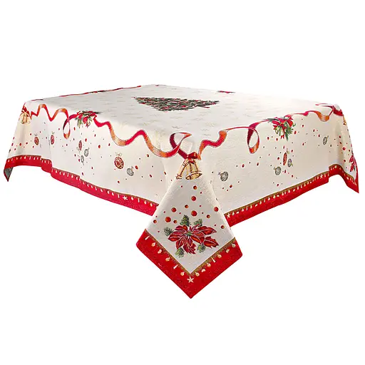 Скатертина Lefard Home Textile Navidad Lurex гобеленова з люрексом 180х140 см бежево-червона (716-121) - фото 1