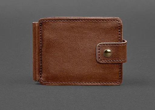 Кожаное портмоне 13.1 зажим с хлястиком светло-коичневый краст - фото 1