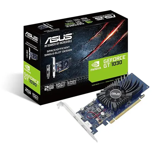 Відеокарта GeForce GT1030, Asus, 2Gb GDDR5, 64-bit, HDMI/DP, 1506/6008 MHz, Low Profile (GT1030-2G-BRK)
