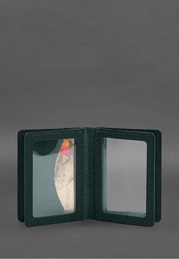 Кожаная обложка для водительского удостоверения, ID и пластиковых карт 2.1 зеленая - фото 8