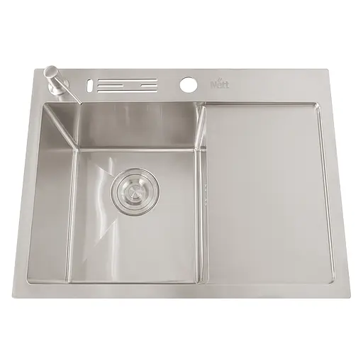 Кухонна мийка накладна з правим крилом Nett NS-6045(R), Нержавіюча сталь - фото 1