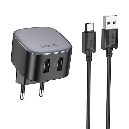 Сетевое зарядное устройство Hoco CS31A 2 х USB + кабель Type-C - фото 4