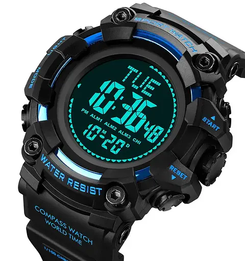 Чоловічий спортивний годинник Skmei 2037 з компасом (Чорний з синім) - фото 4