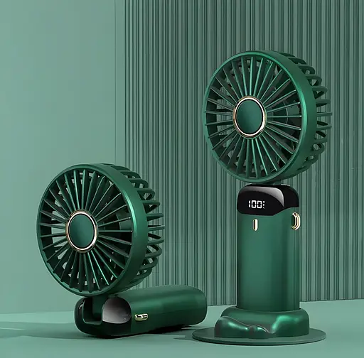 Портативный USB-вентилятор Mini Fan с подставкой для телефона и дисплеем зеленый (979) - фото 7