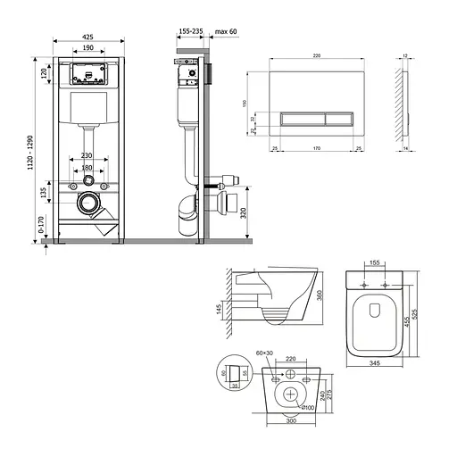 Подвесной унитаз Qtap Tern + инсталляция Qtap Nest 4 в 1 (линейная клавиша White), Белый - фото 2