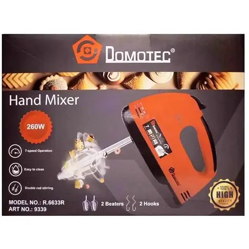Ручний міксер Domotec R.6633R із насадками для замішування крутого тіста 260 Вт Червоний - фото 4