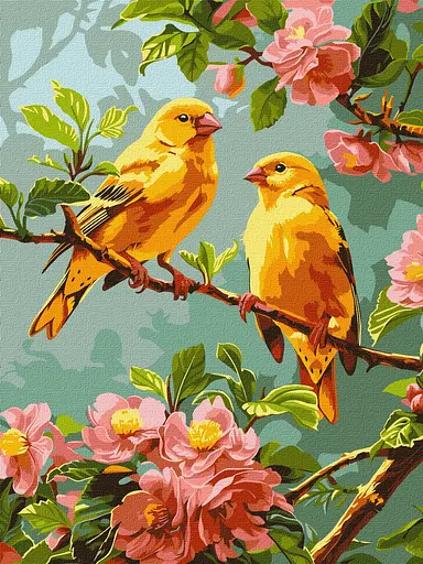 Набір для розпису по номерах Весняні канарки, Ideyka, 30x40 см, КНО6655