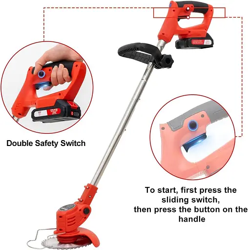 Акумуляторний тример для газону, акумуляторна газонокосарка, 2 батареї 21 В і 4 типи лез, акумуляторна кущорізка, електричний - фото 4