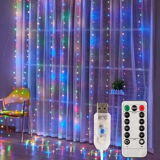 Штора светодиодная гирлянда LED Star капля росы Rainbow 3 х 3 м с пультом