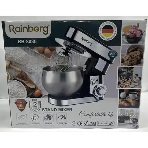 Стаціонарний міксер тістоміс Rainberg RB-8086 з металевою чашею планетарне обертання 5л 3800Вт Срібний - фото 4