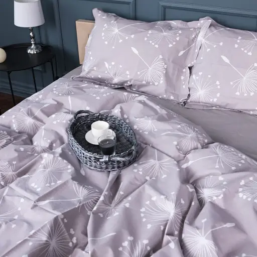 Простыня на резинке MirSon Поплин 00-3 Grey Dandelions 90х200 см серая (2200009701788) - фото 2