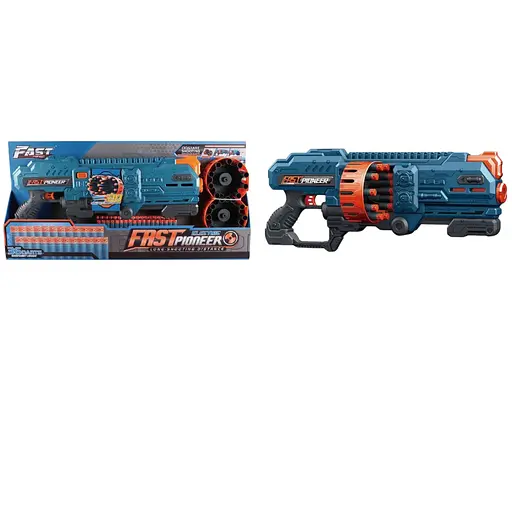 Детский пистолет игрушечный автоматический, двойной барабан на батарейках с мягк. патронами(36 шт.)(69 х 33см) - фото 1