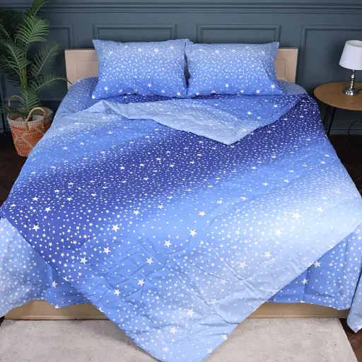 Літній постільний комплект MirSon №2928 Сolor Fun Line Milky Way Бавовна 220х240 см синій (2200010960686) - фото 3