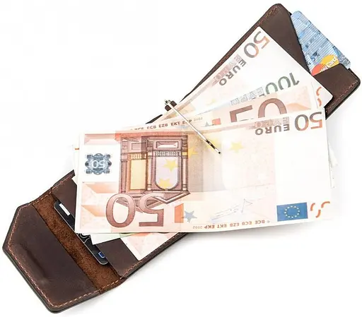 Мужской кожаный кошелек Grande Pelle 9х8х1 см acs0024443 - фото 4