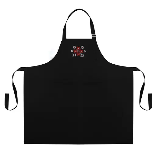 Фартук водоотталкивающий универсальный Ideia с этно вышивкой и карманом черный (8000035654)