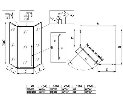 Душевая кабина без поддона Koer SR SC06-90x90x200-TR-07 прозрачное стекло Easy Clean 8 мм, графит KR5366, Универсальная, прозрачная, графит - фото 2