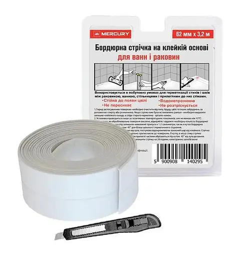 Стрічка бордюрна для ванної Mercury 62 мм х 3,2 м Білий 30412 - фото 3