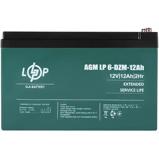 Акумулятор LogicPower 6-DZM-12 Ah тяговий свинцево-кислотний під болт М5 (LP9172) - фото 4