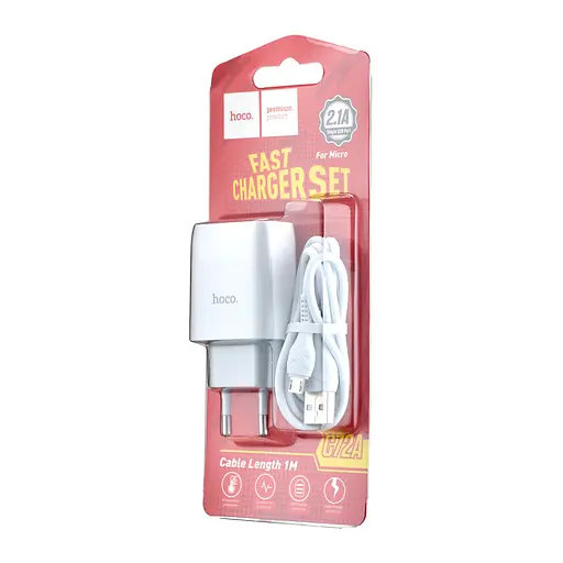 Сетевые зарядные устройства Hoco C72A Glorious single port charger set ( Micro ) ( EU ) Белый - фото 2