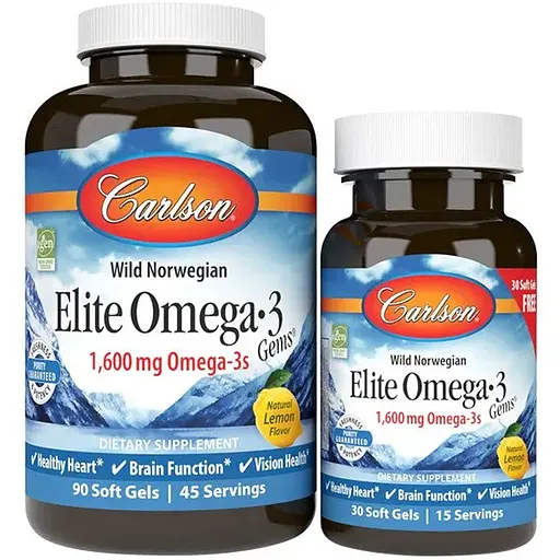 Жирные кислоты Carlson Labs Wild Norwegian Elite Omega 3 Gems, 90+30 капсул - Лимон - фото 1