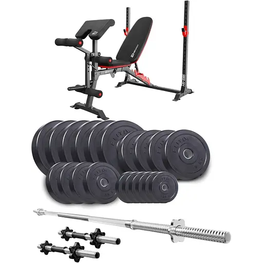 Набір Elitum Titan 109кг з лавою HS-1095, штангою та гантелями