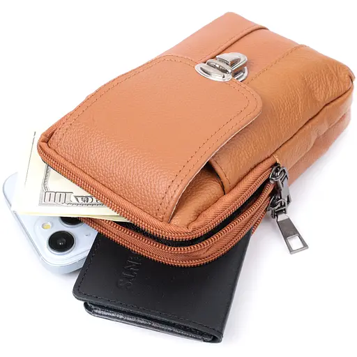 Чоловіча сумка на пояс на два відділення з натуральної шкіри Vintage 10х17х4 см sum0026995 - фото 9