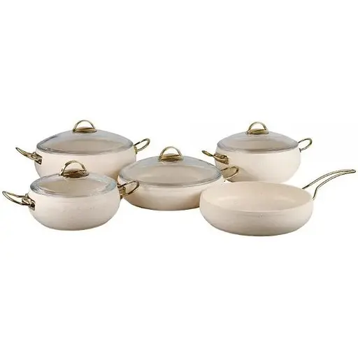 Набір каструль O.M.S. Collection 3024 9 предметів з гранітно-мармуровим покриттям Cлонова кістка - фото 1