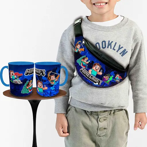 Набір: дитяча сумка-бананка+кружка Майнкрафт «Minecraft» 32х15см, бананка для хлопчика через плече на подарунок (00931)