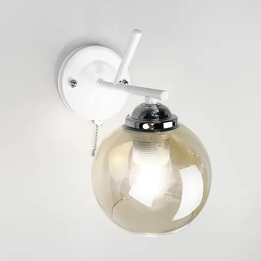 Бра з вимикачем в білому корпусі з янтарним плафоном Line F Арт. W088N/1 WT+CH+AM - фото 2