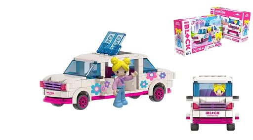 Конструктор Kids Hits IBLOCK JUNIOR Девочки Гламурное путешествие лимузин, KH08/002/2, 232 детали, 24x16x6 см