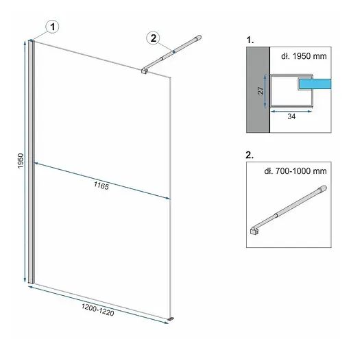 Душова стінка Rea Aero ombre 120 black REA-K2462, графіт, чорний матовий - фото 7