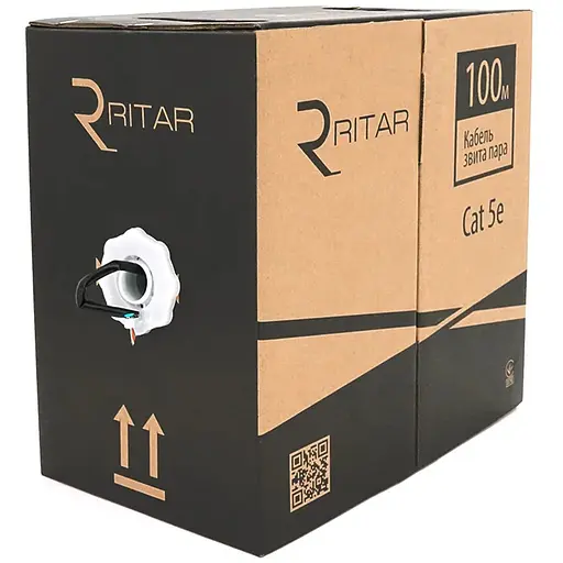 Кабель КНП UTP (4 * 2 * 0.5) 4p 24 AWG, Ritar, (CCA), ізоляція ПЕ, для зовн. робіт, 100м, Black, Q2