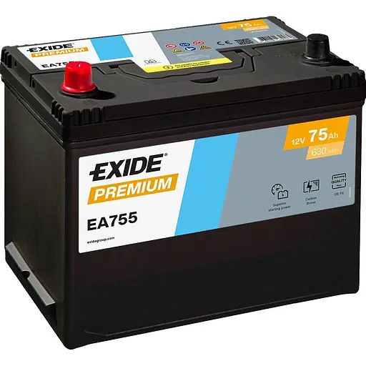 Акумулятор Exide Premium 75Ah ASIA (+/-) (630EN) (260х173х225) EA755