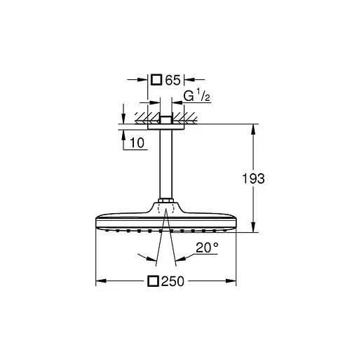 Лейка для верхнего душа с держателем Grohe Tempesta 250 Cube, Хром - фото 2