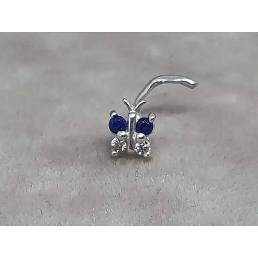 Серебряная серьга-пирсинг в нос Бабочка. 1041.5С Синий - фото 2