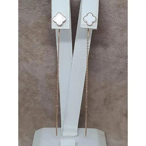 Золоті сережки-протягання Tango Конюшина з емаллю. 400292Е БЕЛ - фото 3