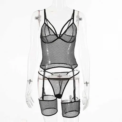 Спокусливий комплект з імітацією панчіх S/M Чорний K000830 - фото 5