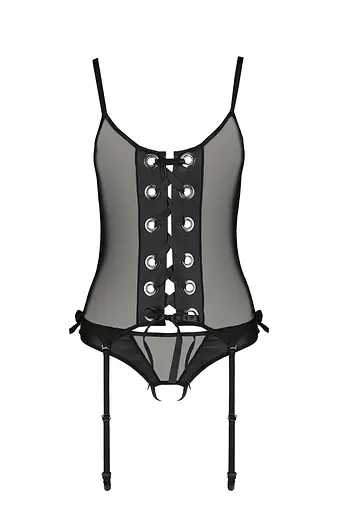 Корсет со шнуровкой Passion NESSY CORSet L/XL black стринги с открытым доступом пажи для чулок - фото 3