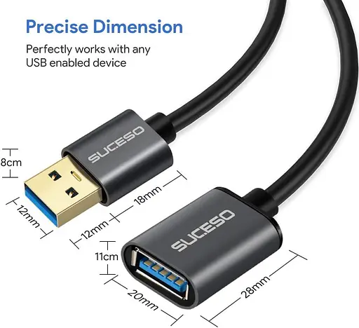 Подовжувальний кабель SUCESO USB 3.0 2M USB 3.0 Тип A Чоловічий та Жіночий 5 Гбіт/с Синхронізація даних USB Подовжувач Шнур - фото 4