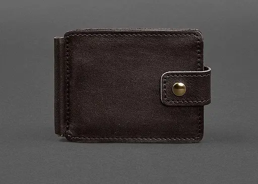 Кожаное портмоне 13.1 зажим с хлястиком темно-коричневый краст - фото 1
