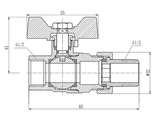 Кран шаровой Thermo Alliance "Американка" Forte 1/2" ВН прямая, бабочка SF220W15 - фото 4