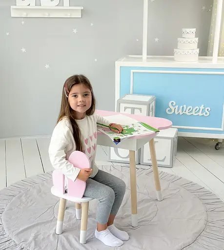 Детский стол Облако с нишей и стульчиком Бабочка (Розовый) - фото 3