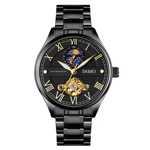 Мужские часы скелетон Skmei M024 механические (Черные)