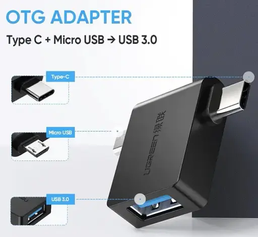 Адаптер Ugreen 30453 2 in1 micro-USB/Type-C Black чорний - фото 3