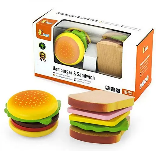 Іграшкові продукти Гамбургер та сендвіч Viga Toys 50810 для дівчаток та хлопчиків - фото 4