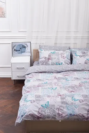 Комплект постельного белья Moon&Star King Size 220x240 наволочки 2х50х70 Butterfly Gray Бязь Gold Люкс - фото 3